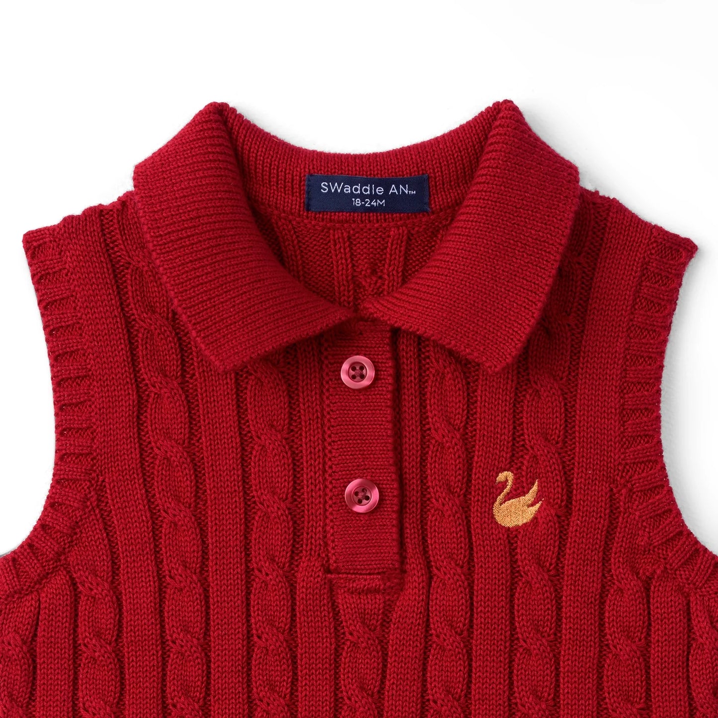 Cable Knit Sleeveless Polo Shirt in Red Xmas