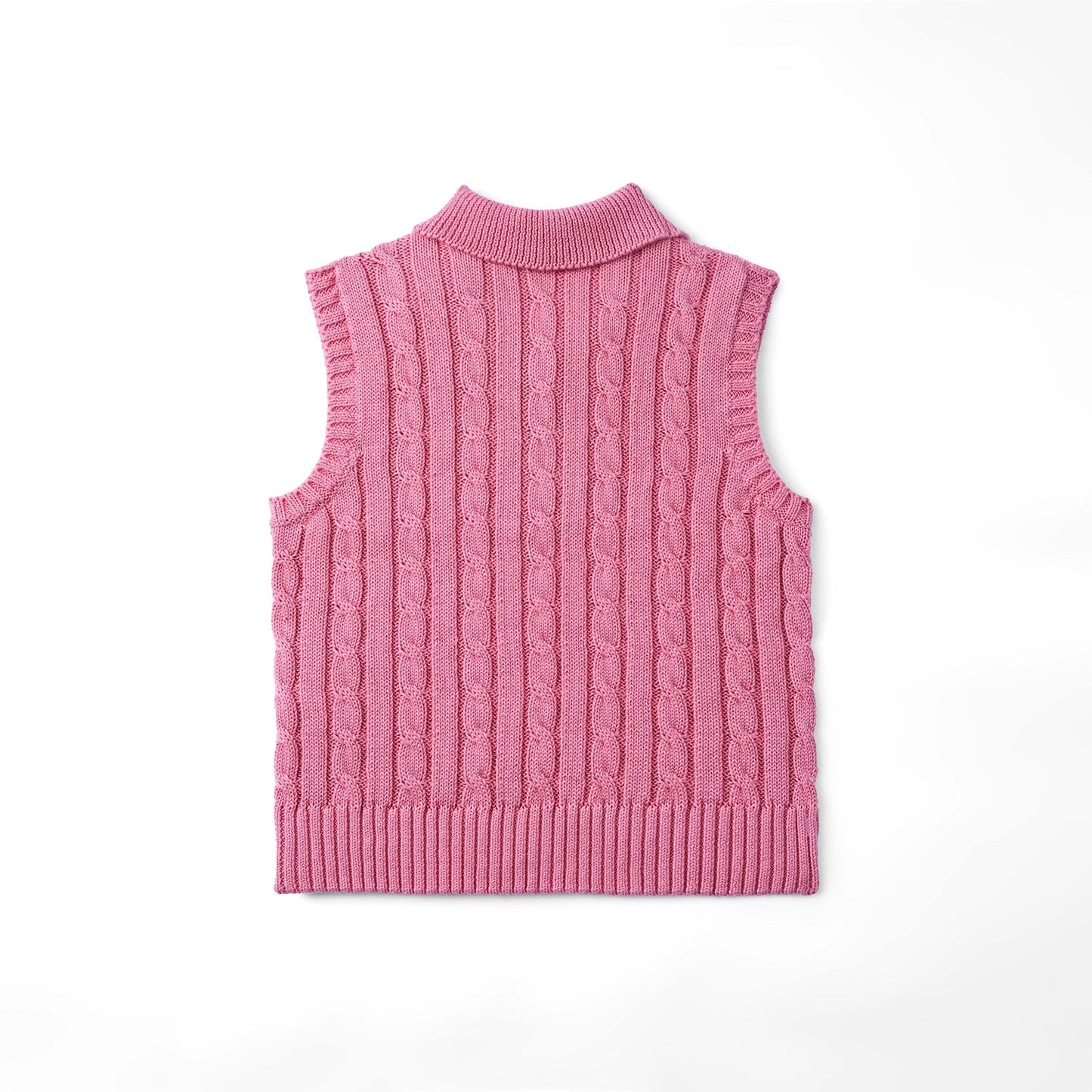 Cable Knit Sleeveless Polo Shirt in Rose Pink