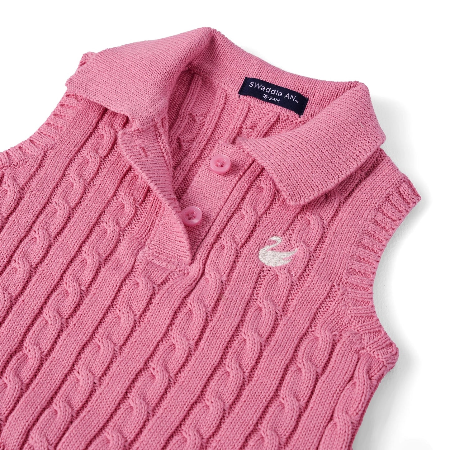 Cable Knit Sleeveless Polo Shirt in Rose Pink