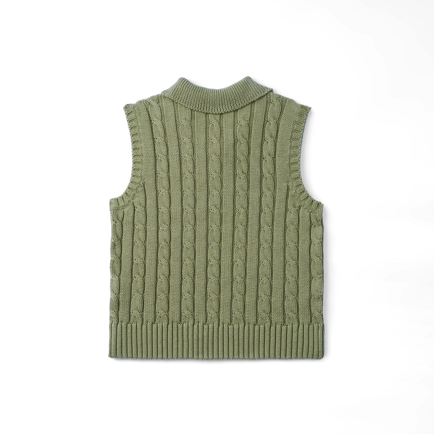 Cable Knit Sleeveless Polo Shirt in Sage Green