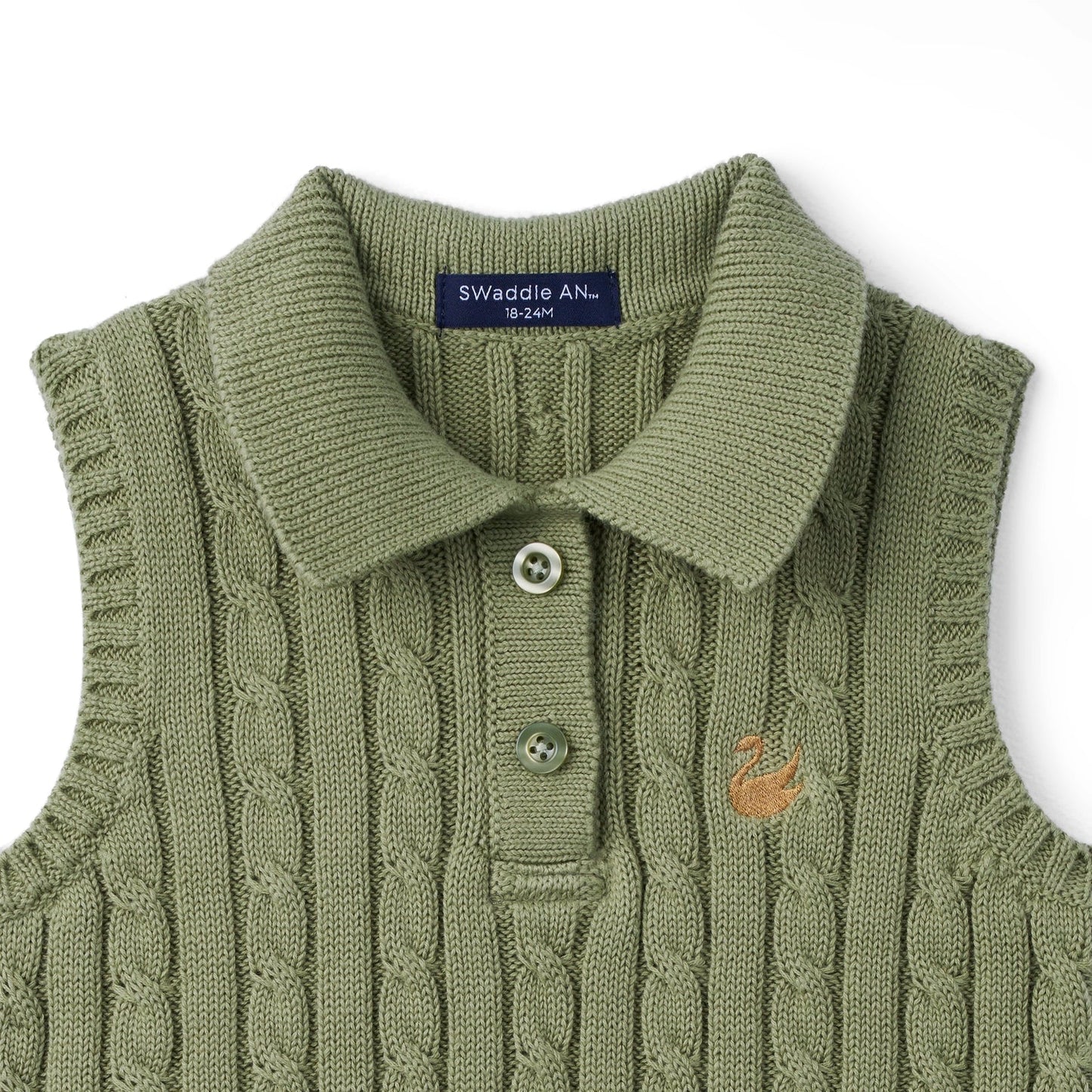 Cable Knit Sleeveless Polo Shirt in Sage Green