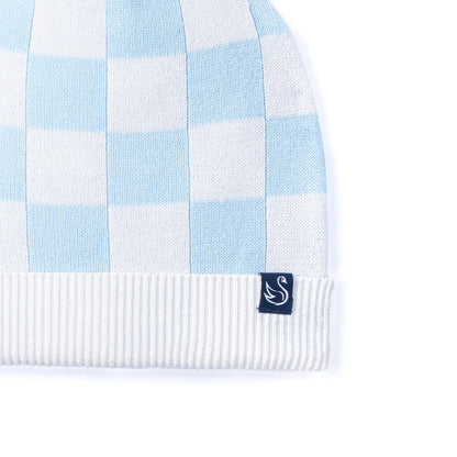 Blue Checker Baby Knit Beanie