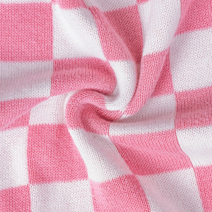 Pink Checker Knit Jogger Pants