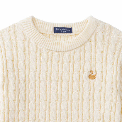 Classic Cable Knit Baby Sweater in Cream