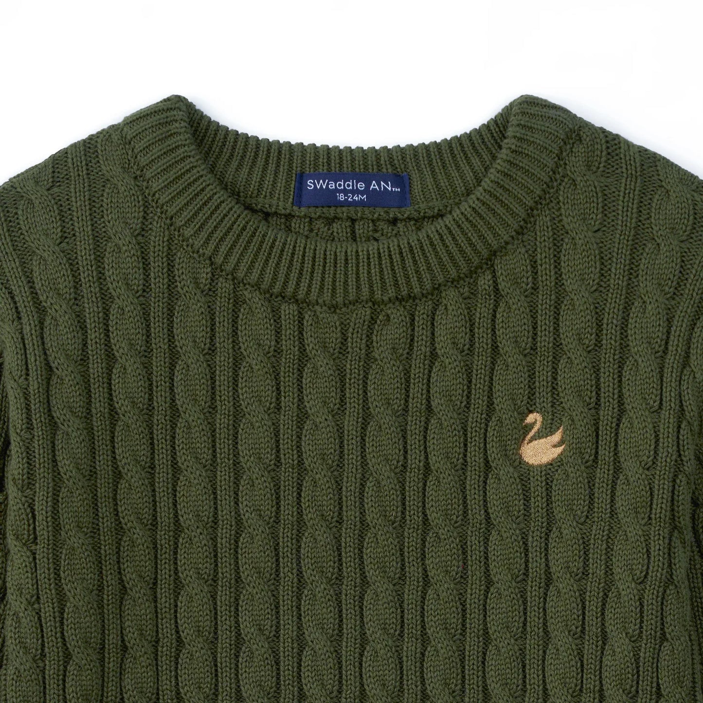 Classic Cable Knit Baby Sweater in Forest Green