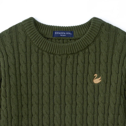 Classic Cable Knit Baby Sweater in Forest Green