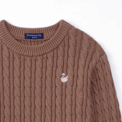 Classic Cable Knit Baby Sweater in Mocha