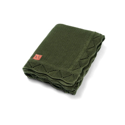 Heirloom Lace Knit Baby Blanket in Forest Green