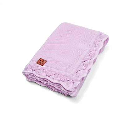 Heirloom Lace Knit Baby Blanket in Lilac