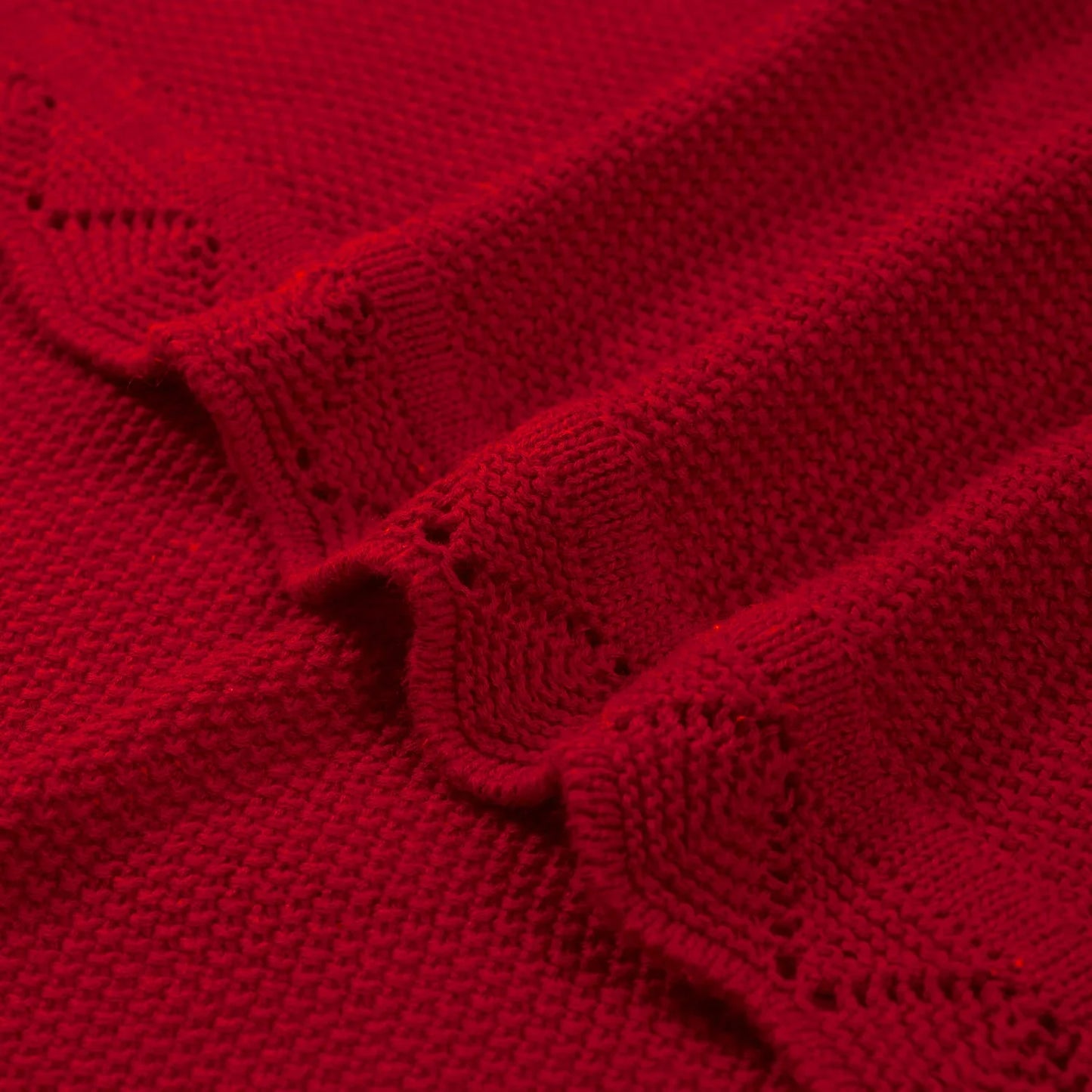 Heirloom Lace Knit Baby Blanket in Red Xmas