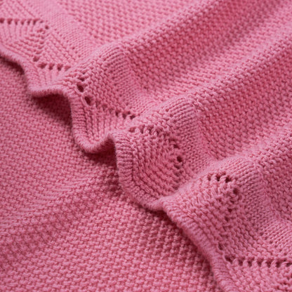Heirloom Lace Knit Baby Blanket in Rose Pink