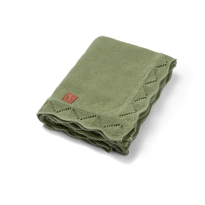 Heirloom Lace Knit Baby Blanket in Sage Green