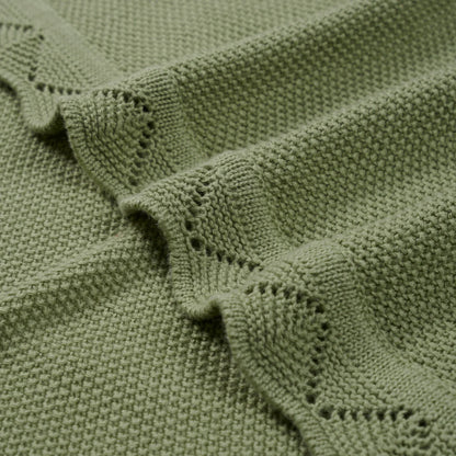 Heirloom Lace Knit Baby Blanket in Sage Green