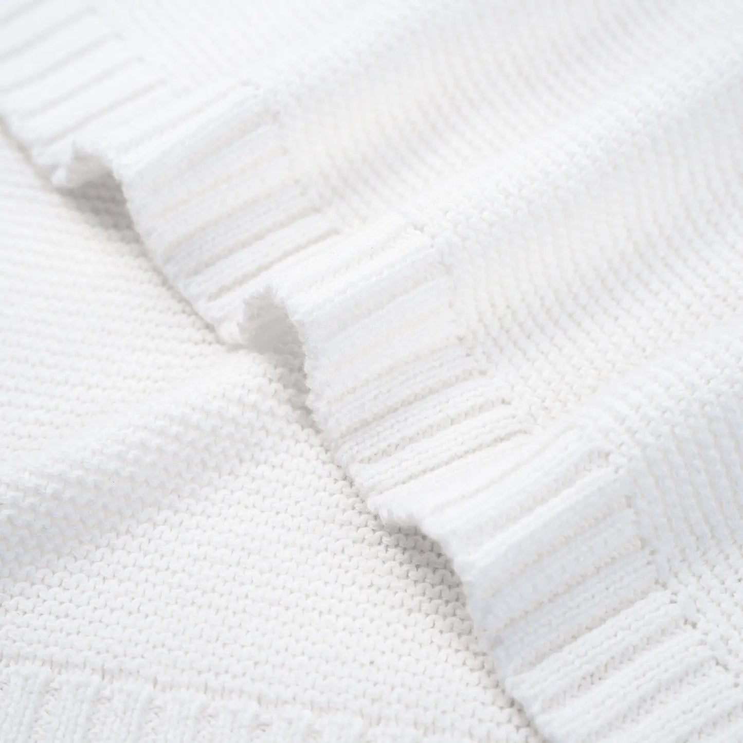 Classic Knit Cotton Baby Blanket in White
