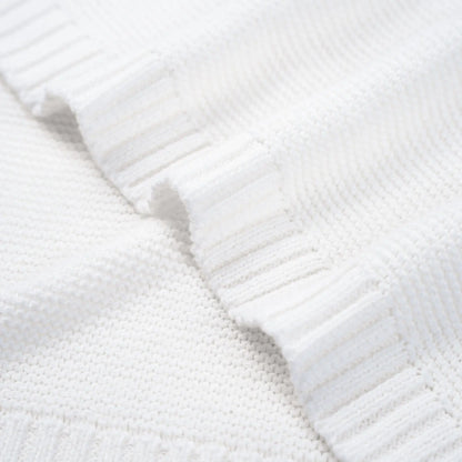 Classic Knit Cotton Baby Blanket in White