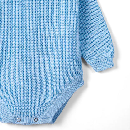 Classic Chunky Knit Baby Romper in Baby Blue