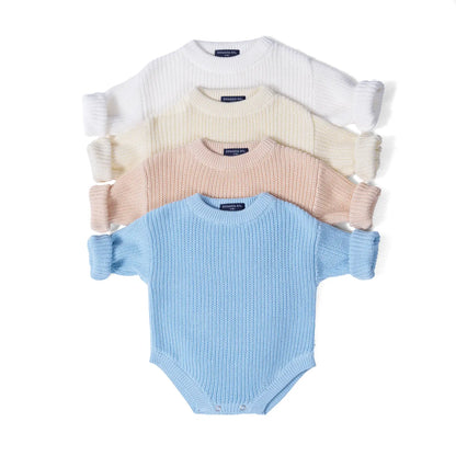 Classic Chunky Knit Baby Romper in Cream