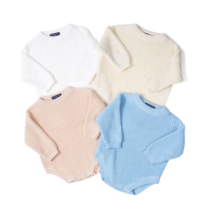 Classic Chunky Knit Baby Romper in White