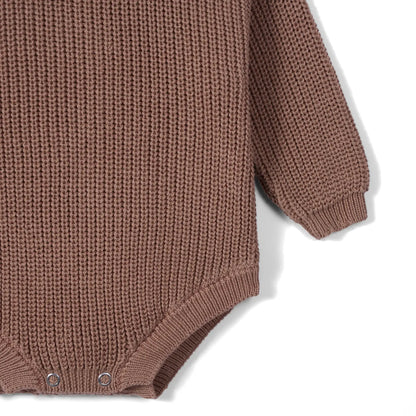 Classic Chunky Knit Baby Romper in Mocha