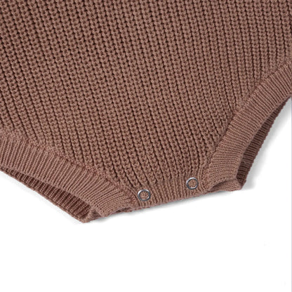 Classic Chunky Knit Baby Romper in Mocha