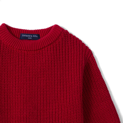 Classic Chunky Knit Baby Romper in Red Xmas