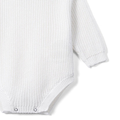 Classic Chunky Knit Baby Romper in White