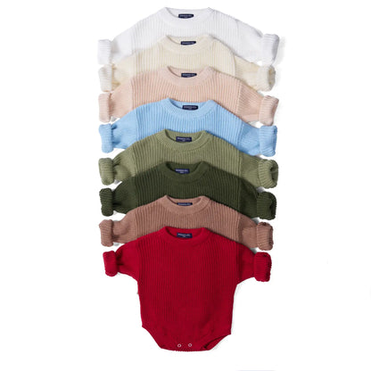 Classic Chunky Knit Baby Romper in Forest Green