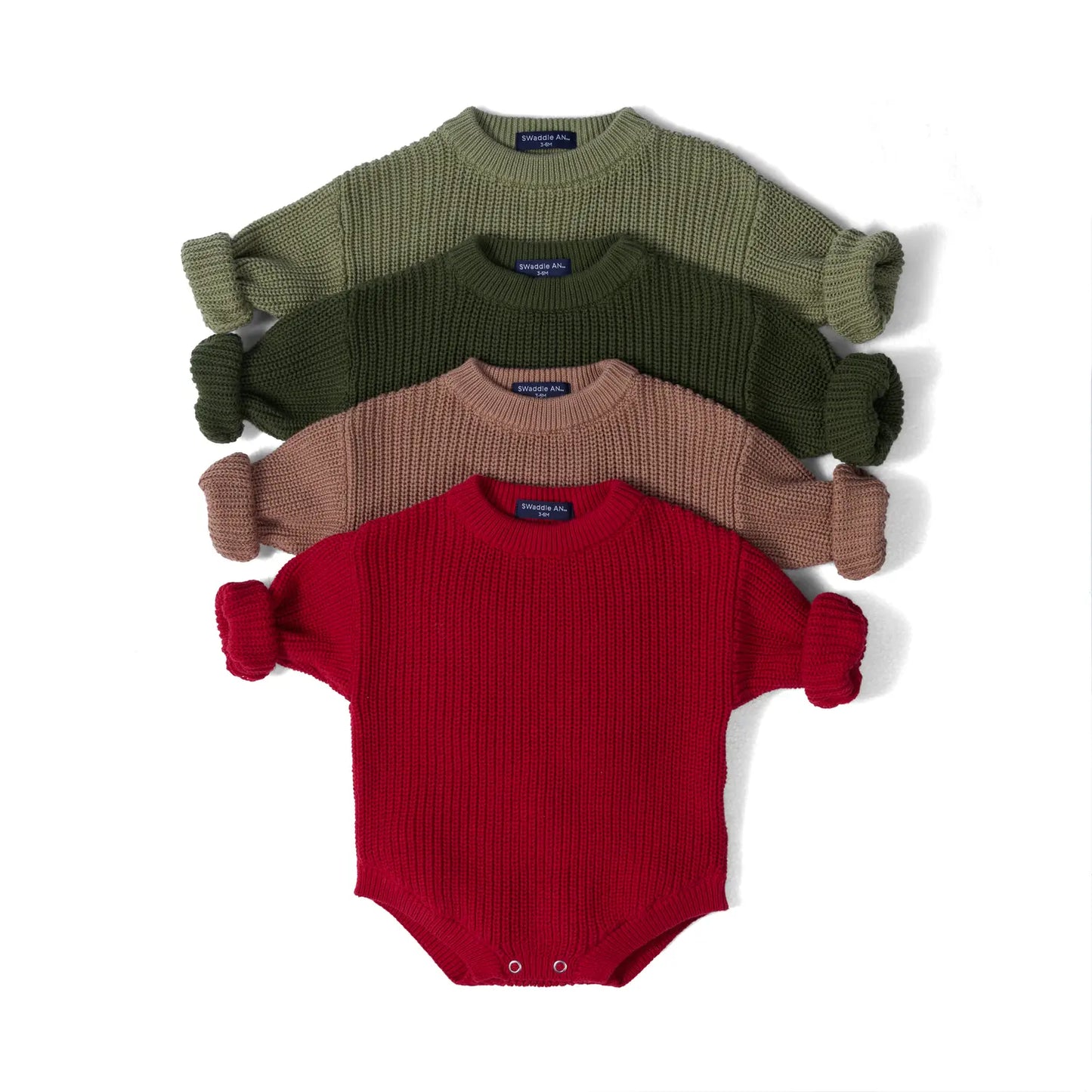 Classic Chunky Knit Baby Romper in Sage Green
