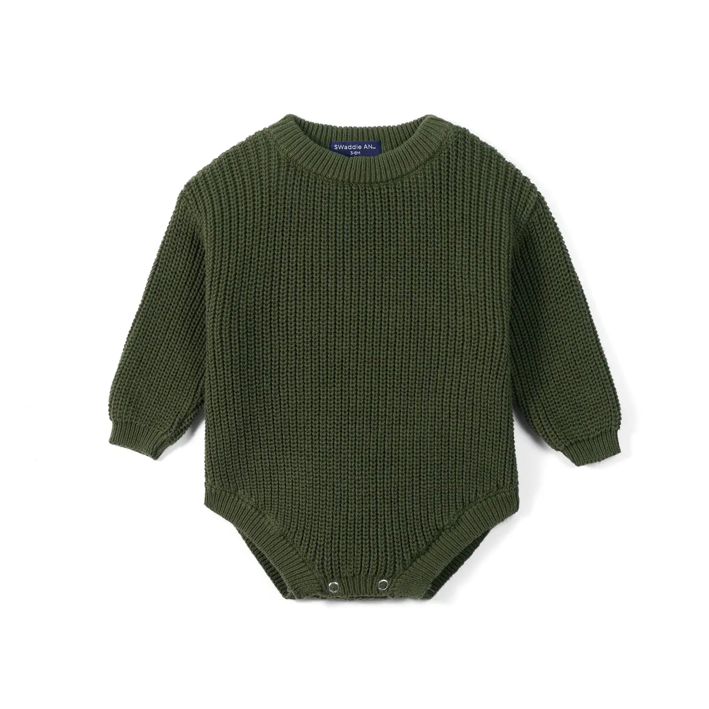 Classic Chunky Knit Baby Romper in Forest Green