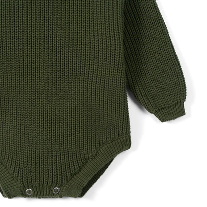 Classic Chunky Knit Baby Romper in Forest Green