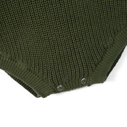 Classic Chunky Knit Baby Romper in Forest Green