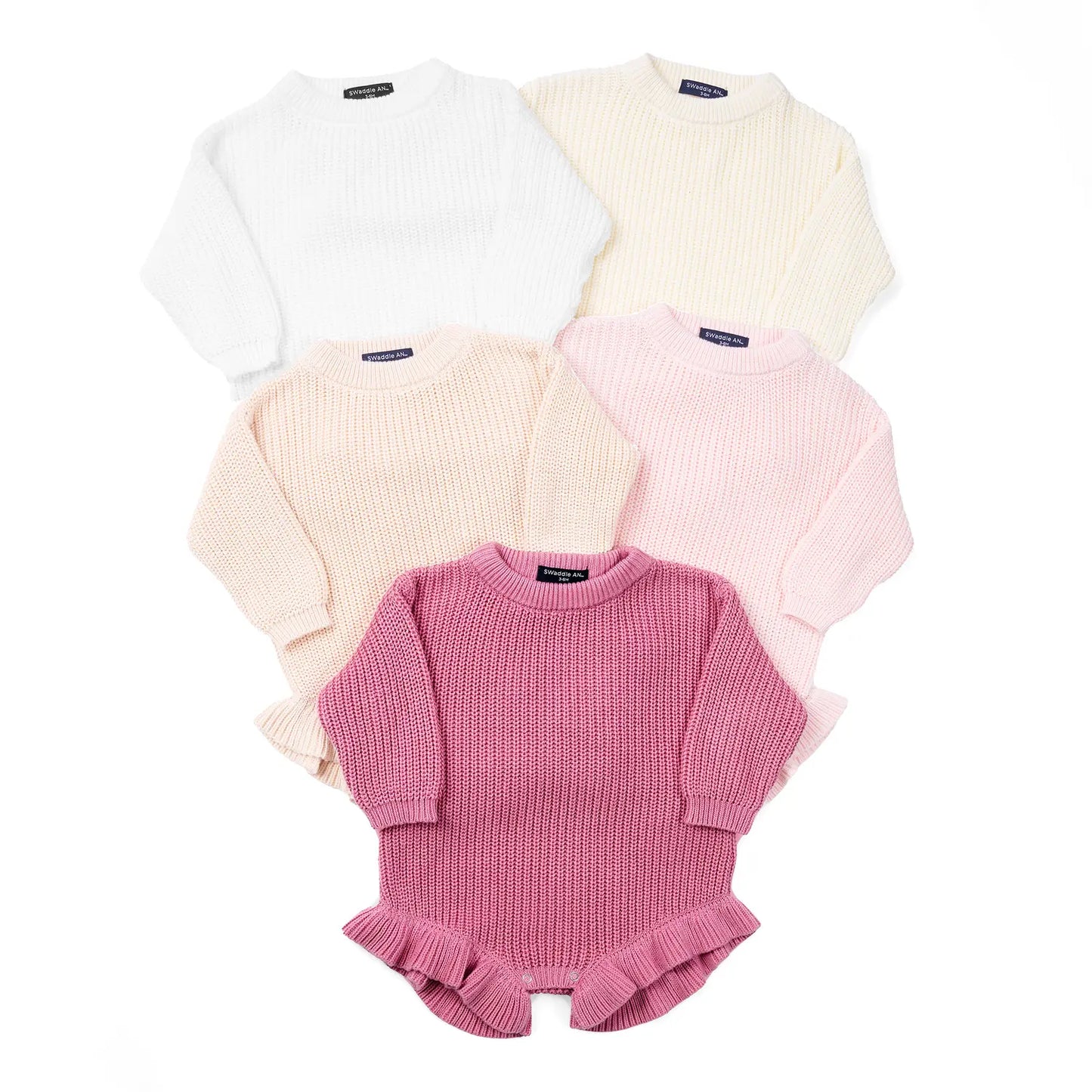 Ruffle Chunky Knit Baby Romper in Beige