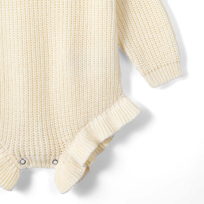 Ruffle Chunky Knit Baby Romper in Cream
