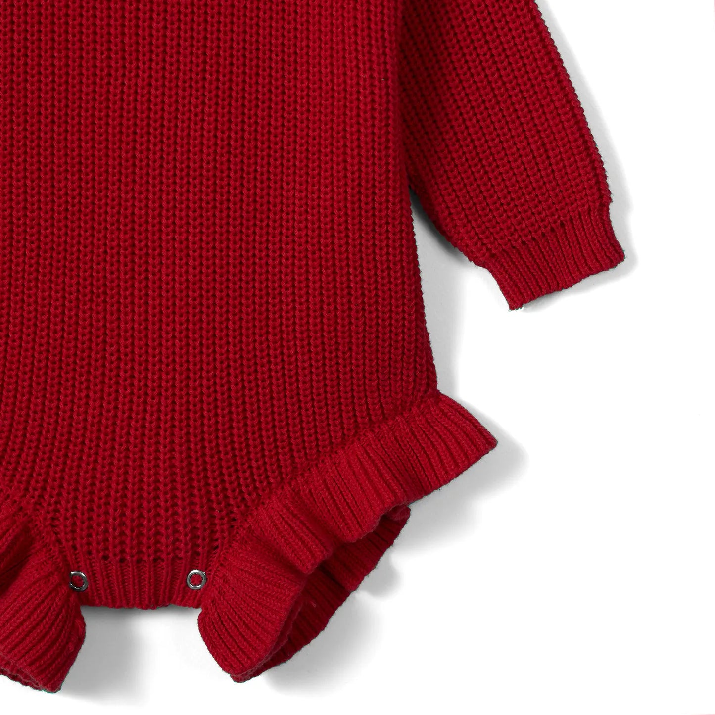 Ruffle Chunky Knit Baby Romper in Red Xmas