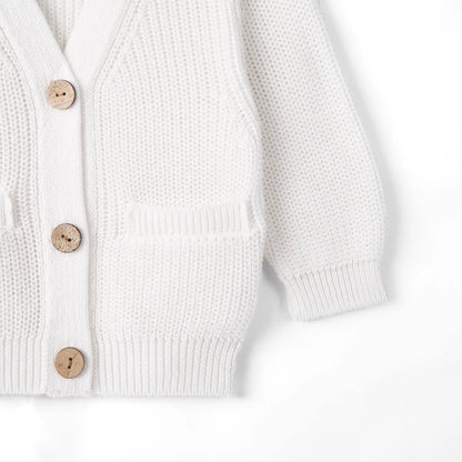 Classic Cardigan with Pockets in White