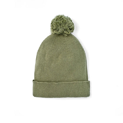 Knit Baby Pom Beanie in Sage Green