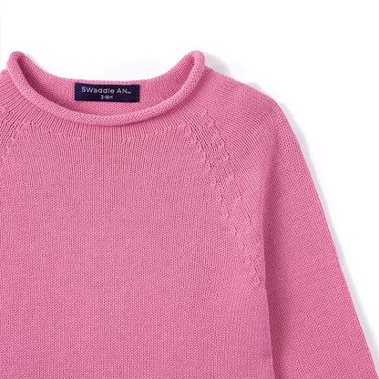 Knit Rollneck Baby Sweater in Rose Pink