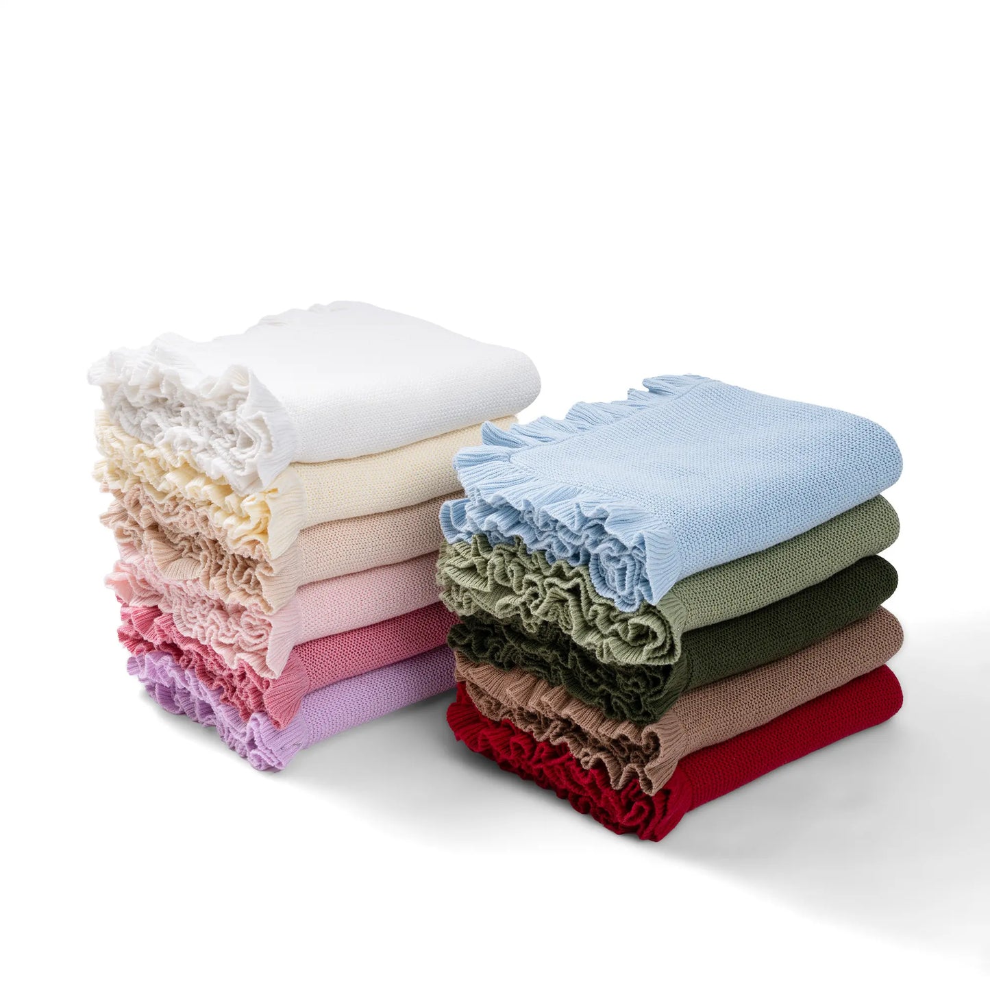 Ruffled Edge Knit Baby Blanket in White