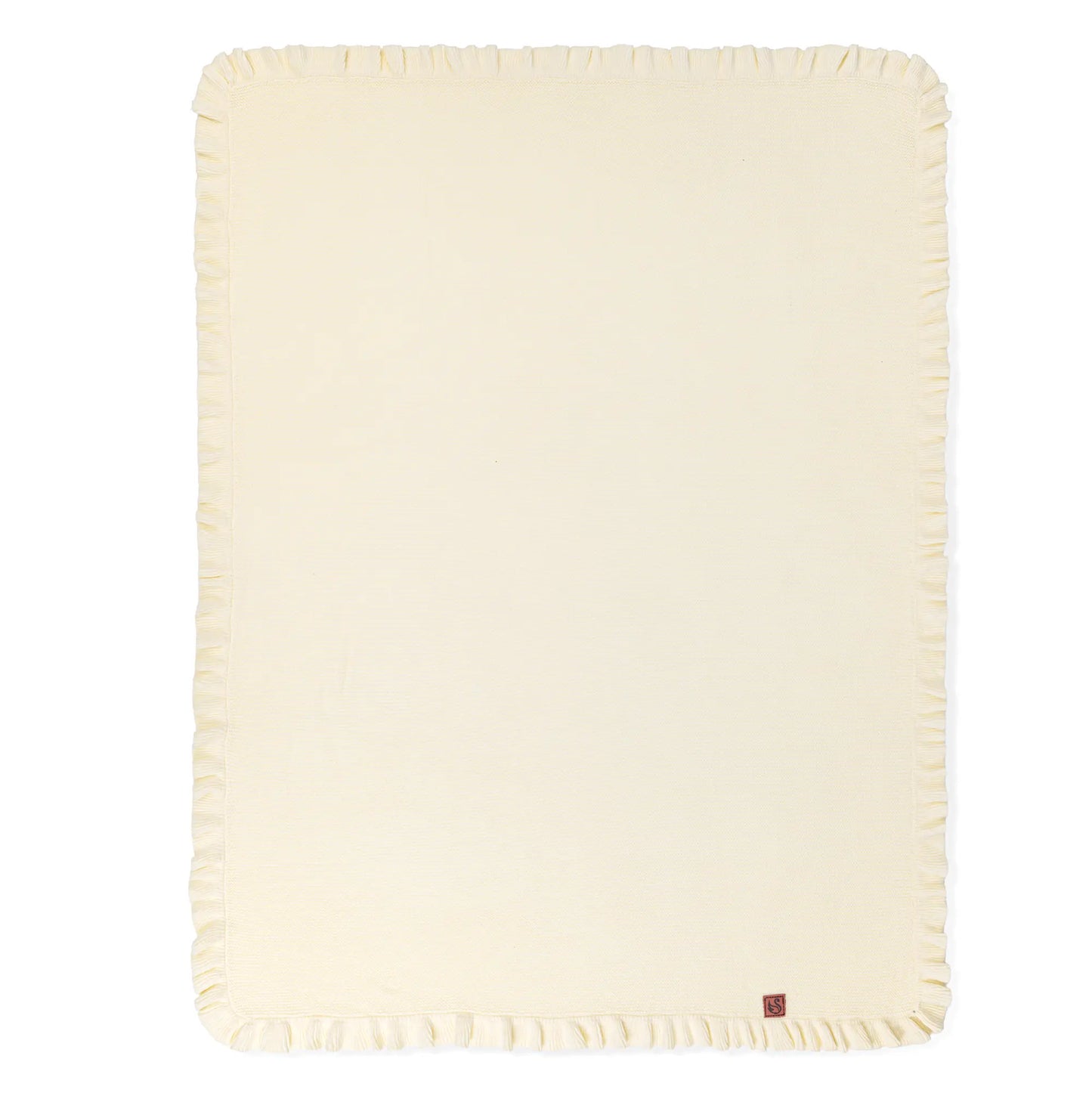 Ruffled Edge Knit Baby Blanket in Cream
