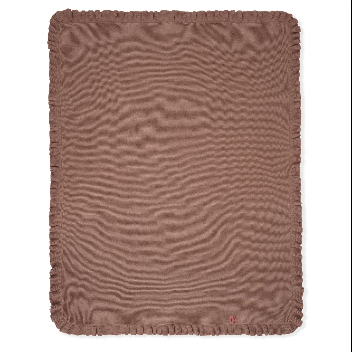 Ruffled Edge Knit Baby Blanket in Mocha
