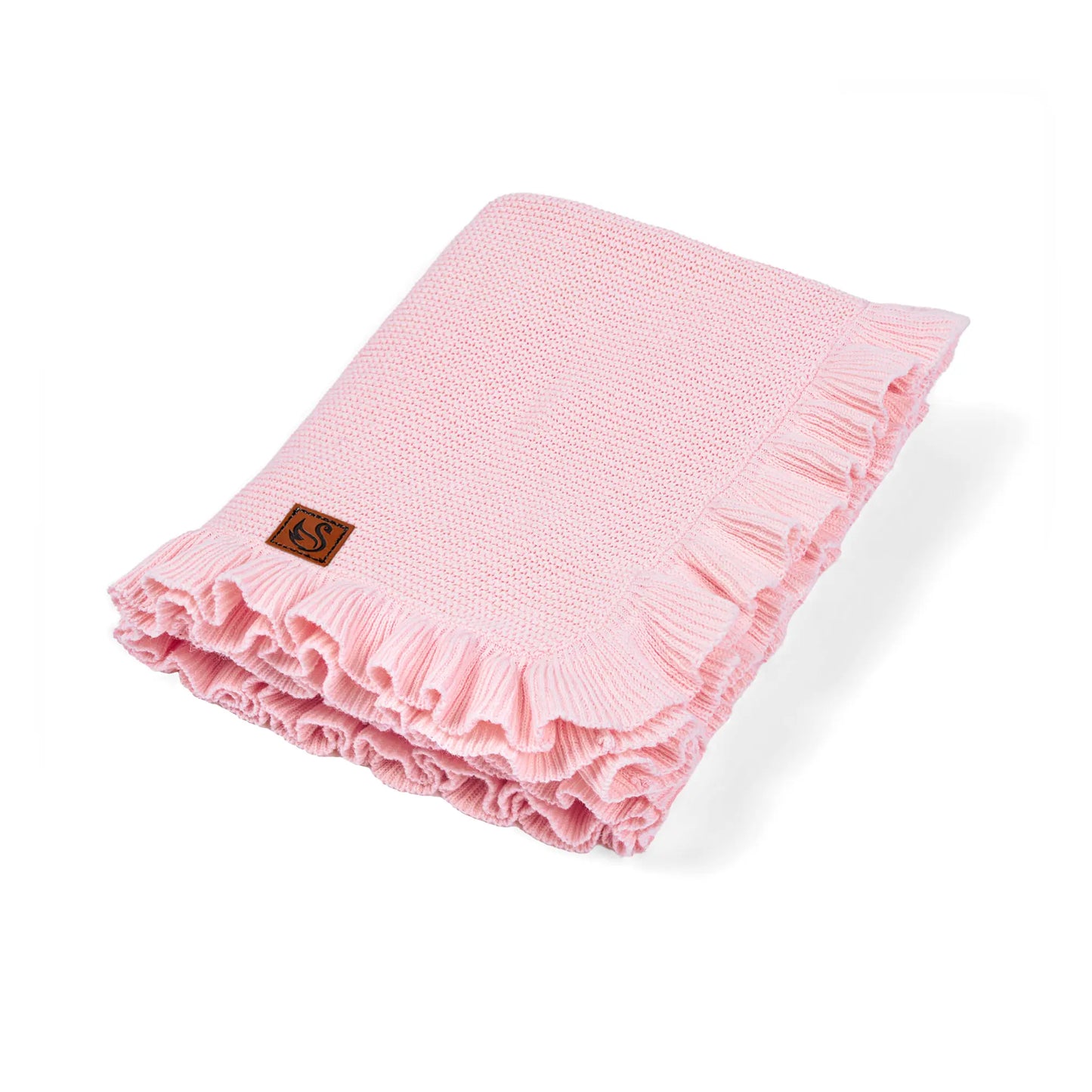 Ruffled Edge Knit Baby Blanket in Pink