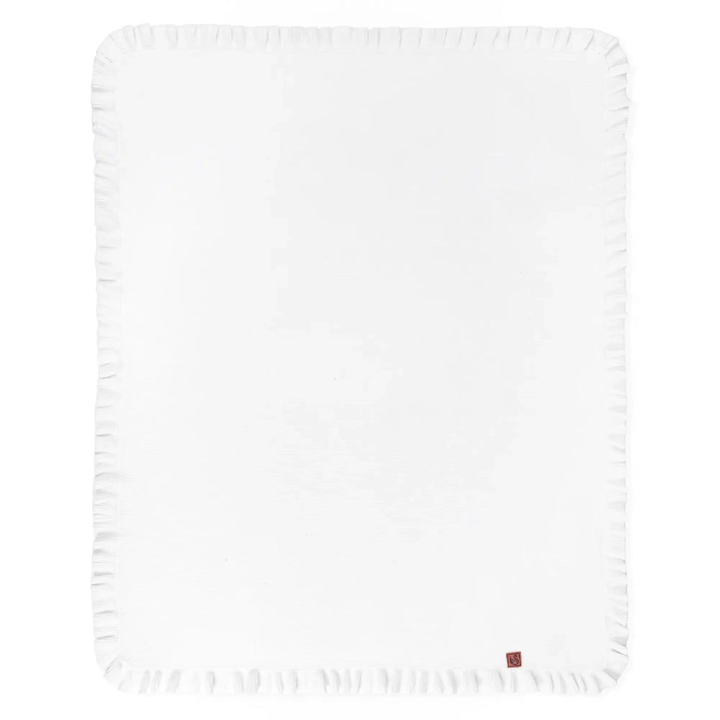 Ruffled Edge Knit Baby Blanket in White