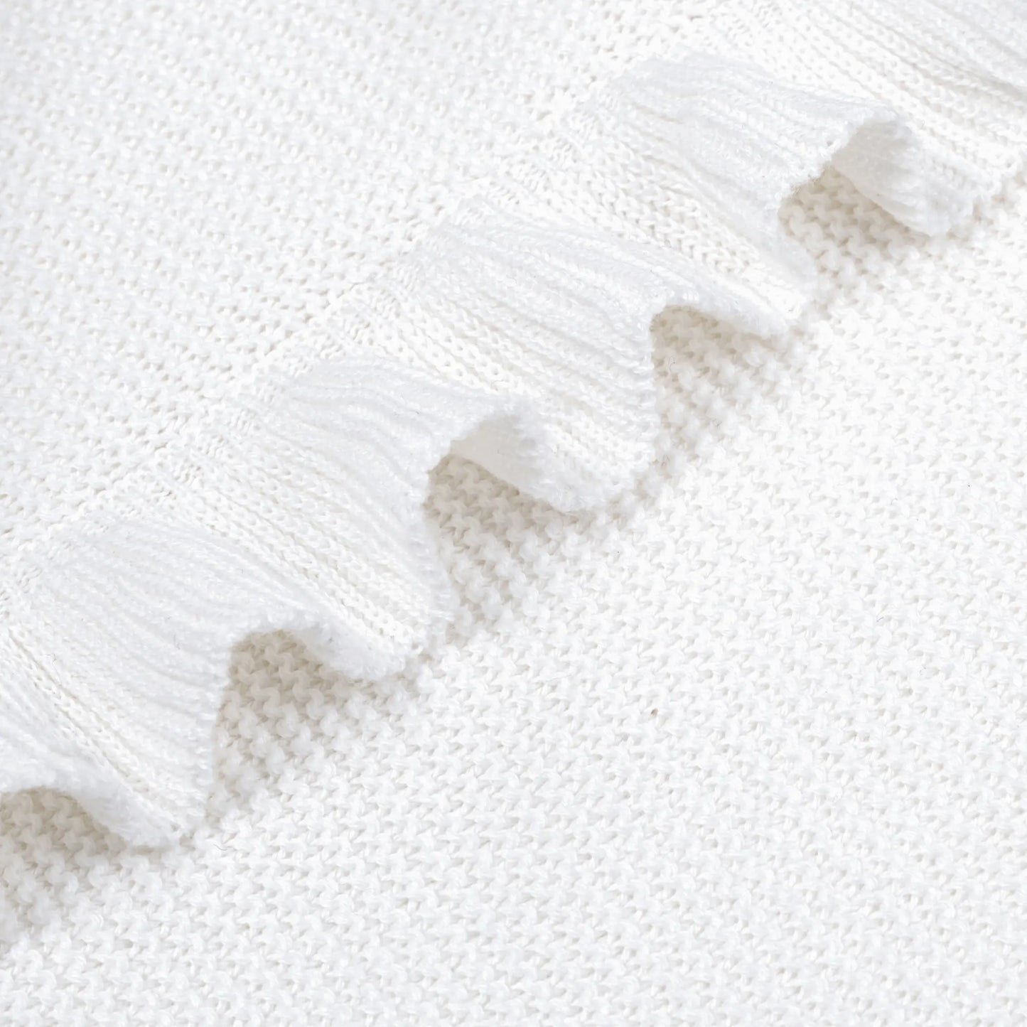Ruffled Edge Knit Baby Blanket in White
