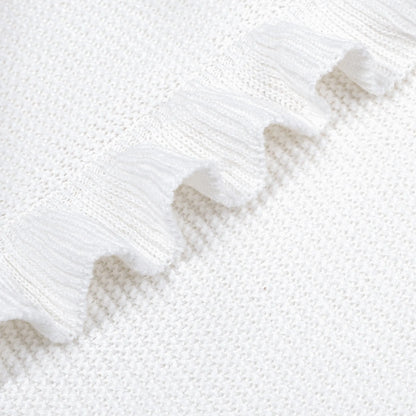 Ruffled Edge Knit Baby Blanket in White
