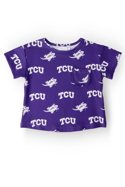 TCU Purple Frog Ruffle Pocket Tee