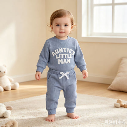 Waffle-knit Long-sleeve Pants Set