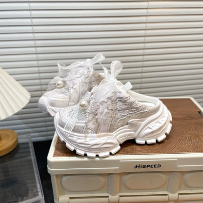 Pearl Lace Bow Baby Girl Daddy Shoes