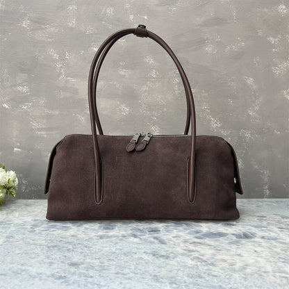 Suede Full-grain Leather Bowling-style Shoulder Bag