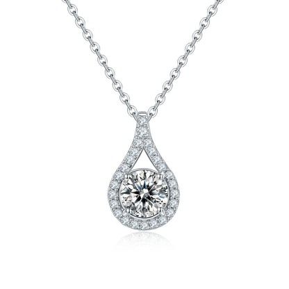 S925 Sterling Silver Teardrop Halo Necklace, 1ct Moissanite & Lab-Grown Ruby&Emerald, Platinum Plated Pendant With GRA Certificate Gift Box