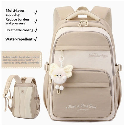 Three-piece Cartoon-print Set Junior High School Backpack Weight-reducing Campus Bag